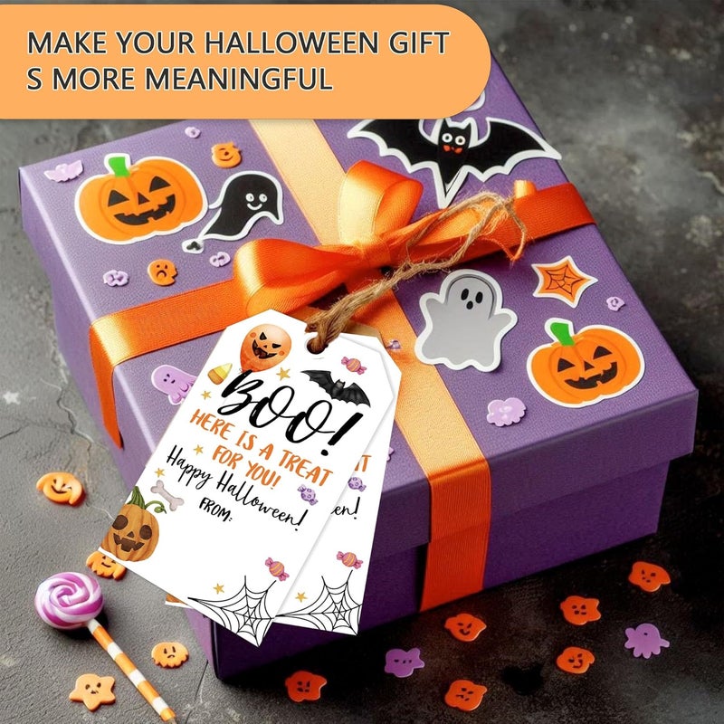 RPLCSPC Black Halloween Paper Gift Tags with String-50Pcs, Here is A Treat for You Happy Halloween Cute Ghost Boo Tags for Goodie Bags, 2 x 3.5 Inch Hanging Labels for Decor Party Supplies, Gift Wrapping-B10 - Image 4